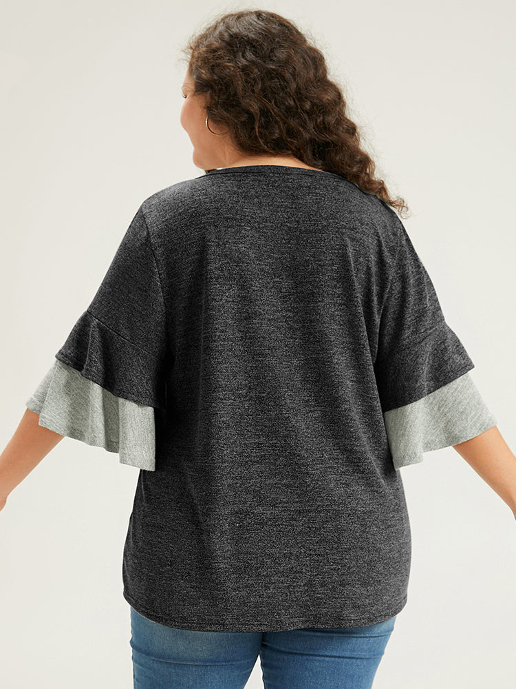 Contrast Layered Flutter Sleeve T-shirt