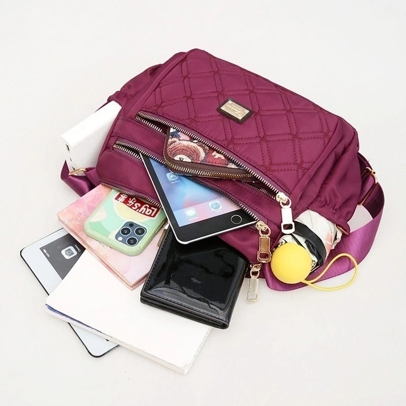 Women's Large Nylon Lingge Fashion Square Zipper Crossbody Bag