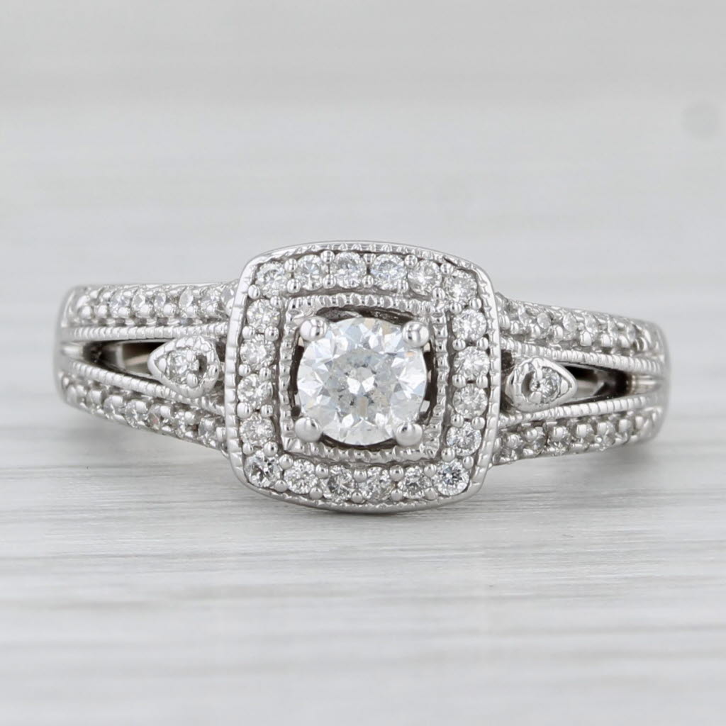 0.45ctw Round Diamond Halo Engagement Ring 10k White Gold Size 4