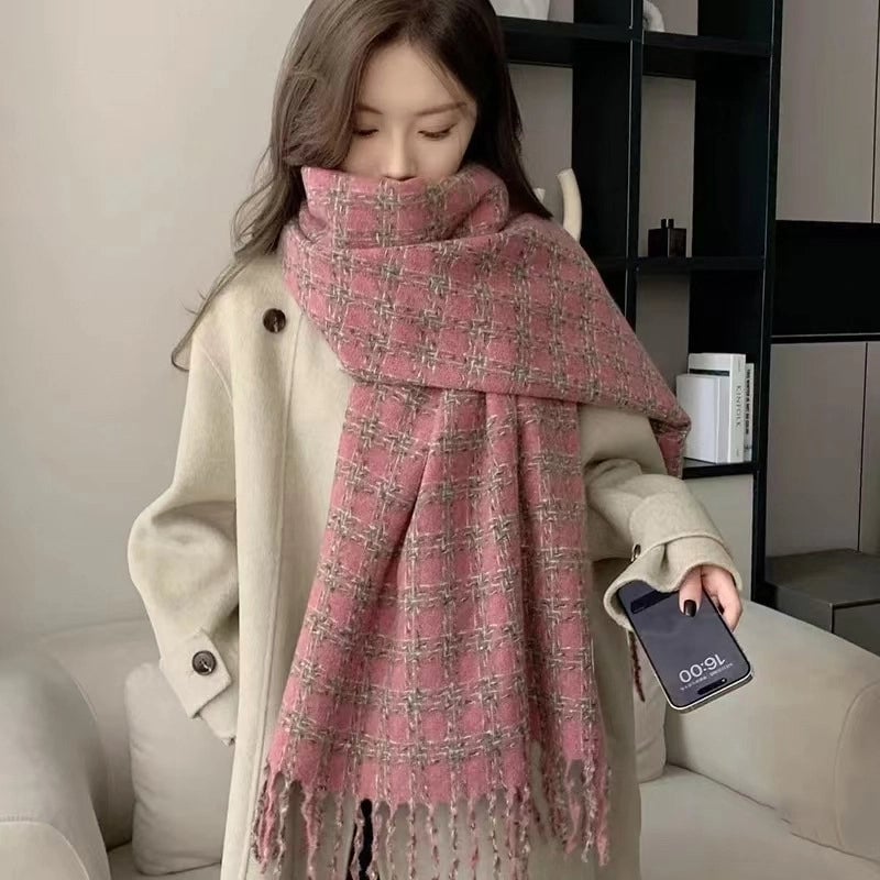 Women's Lady Minimalist Lattice Imitation Cashmere Scarf