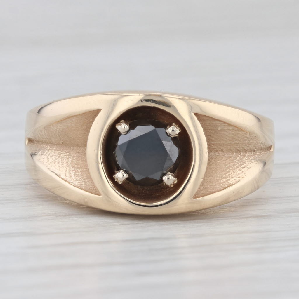 1ct Black Diamond Solitaire Men's Ring 14k Yellow Gold Size 10.75-11
