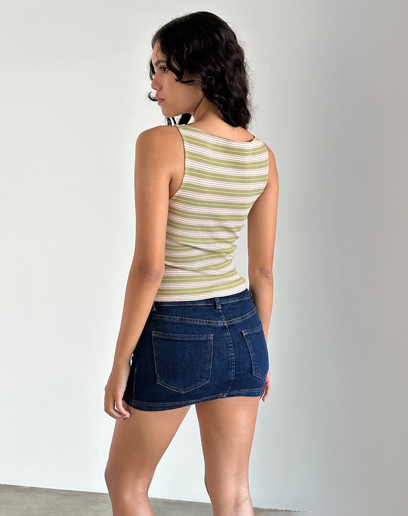 Dudley Vest Top in Green. Pink and White Stripe
