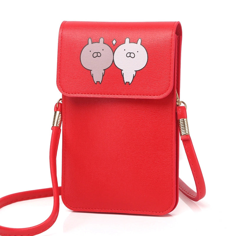 Women's Pu Leather Cartoon Cute Sweet Square Buckle Phone Wallets