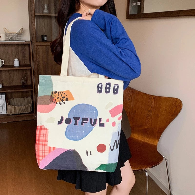 Women's Medium Canvas Cartoon Cute Square Zipper Shoulder Bag
