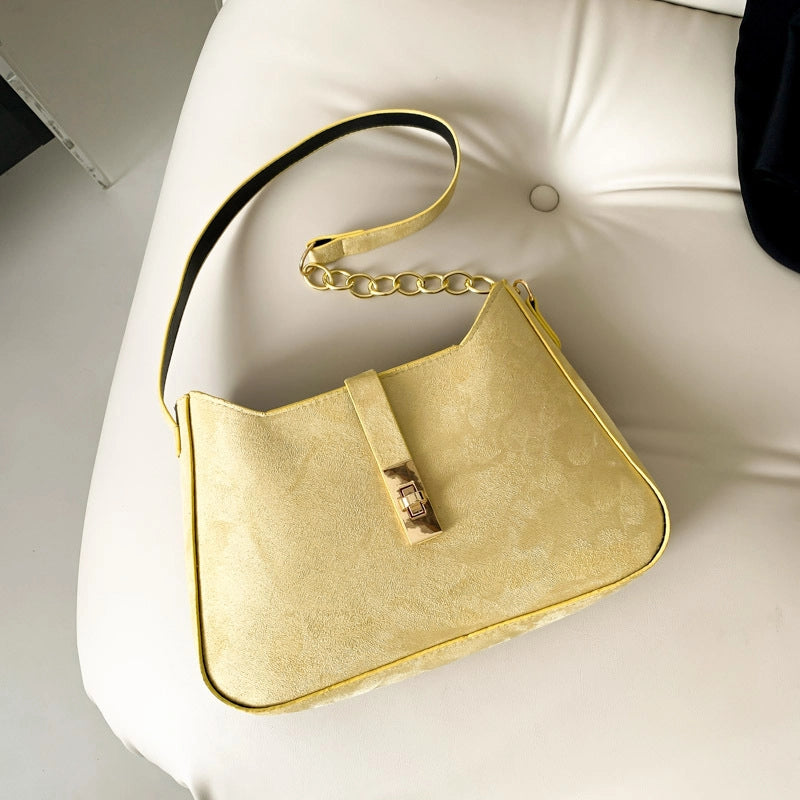 Women's Suede Solid Color Classic Style Sewing Thread Square Zipper Buckle Shoulder Bag