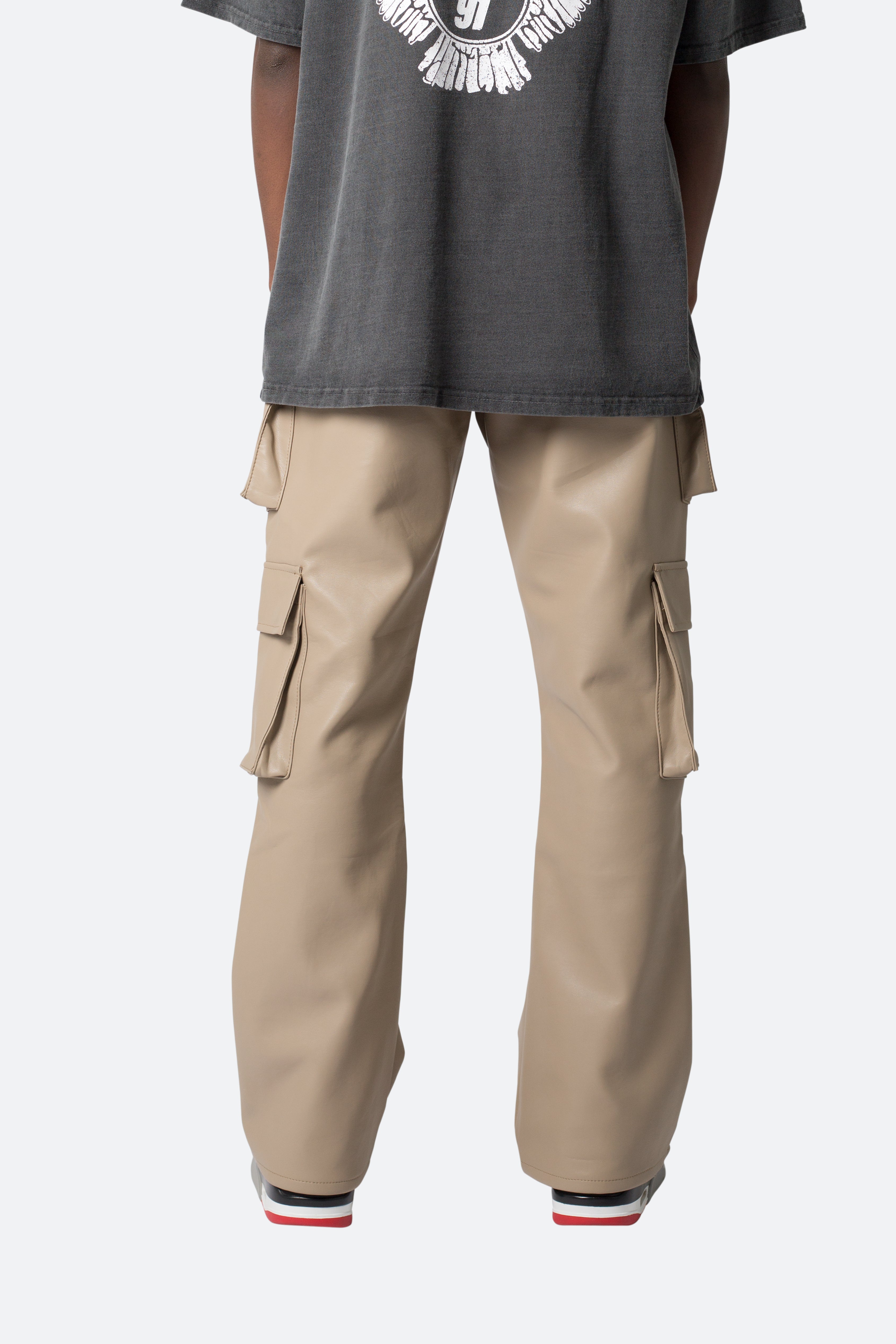 Leather Double Snap Cargo Pants - Khaki