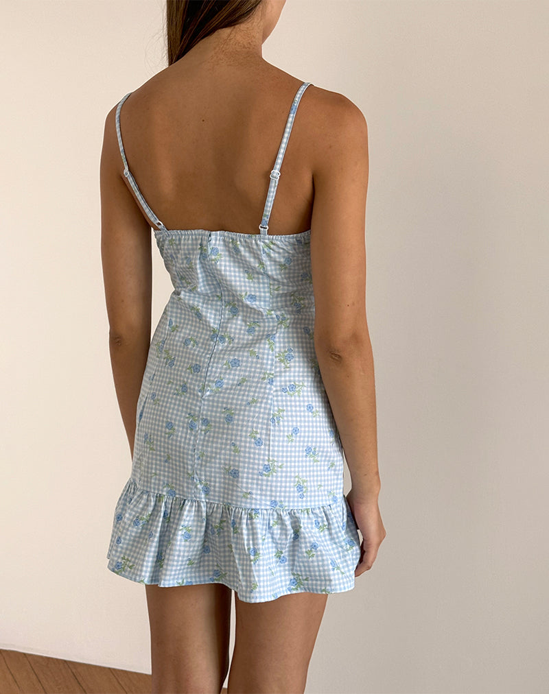 Tivata Mini Dress in Blue Flower Gingham