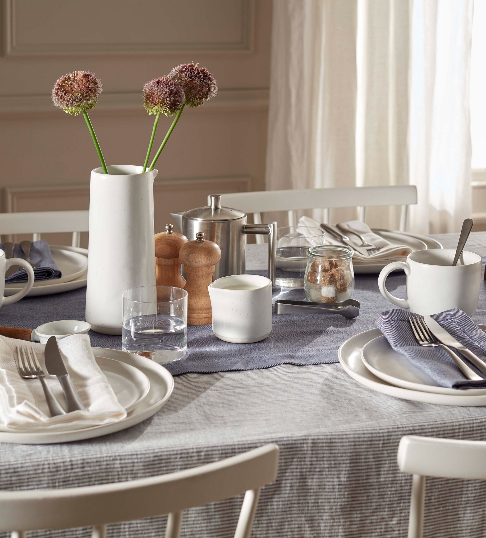 French Blue  Stripe 100% Linen Tablecloth