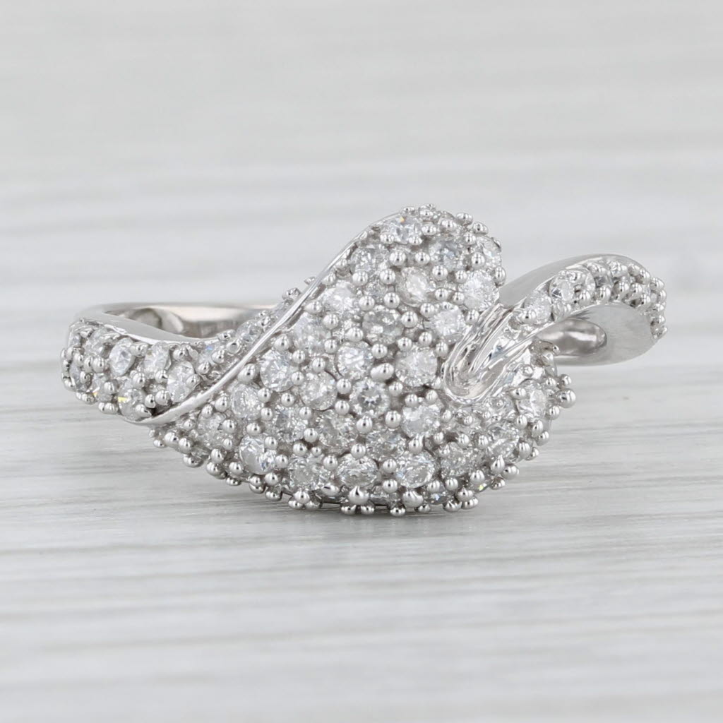 Pave Diamond Heart Bypass Ring 0.52ctw 14k White Gold Size 9