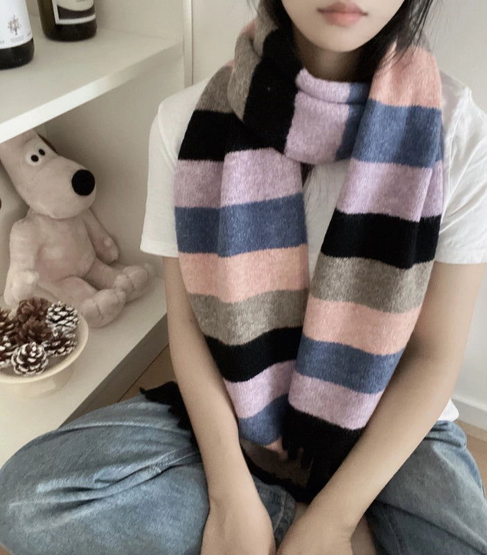 Women's Casual Minimalist Stripe Polyester Sheep Wool Scarf