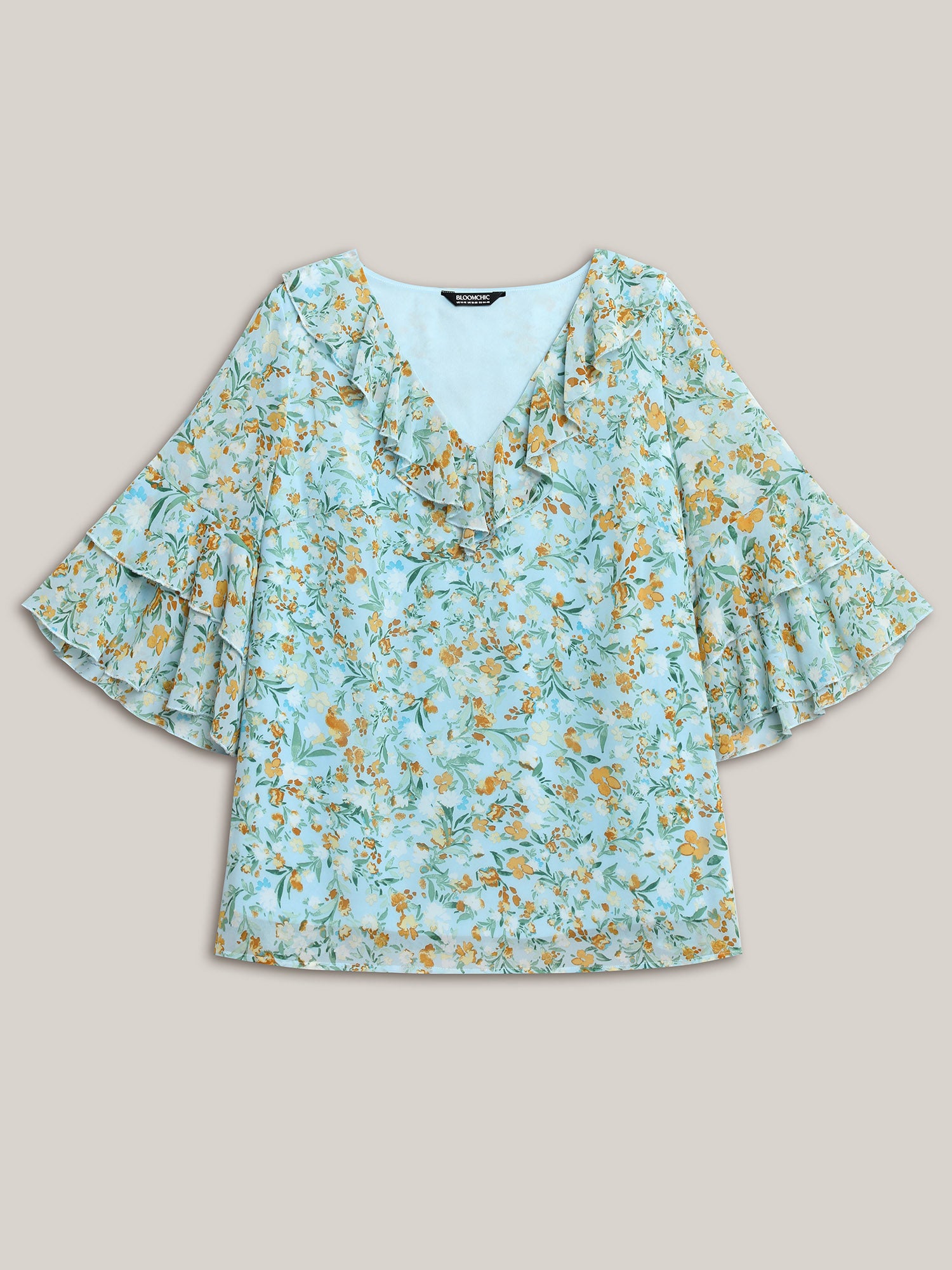 Floral Print Ruffled Layered Sleeve Blouse