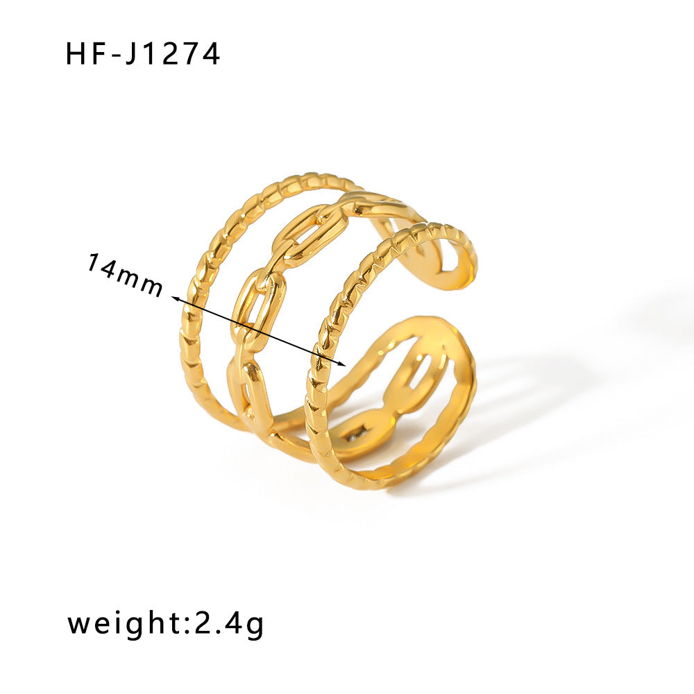 Women IG Style Circle Round Geometric Stainless Steel Electroplating Rings