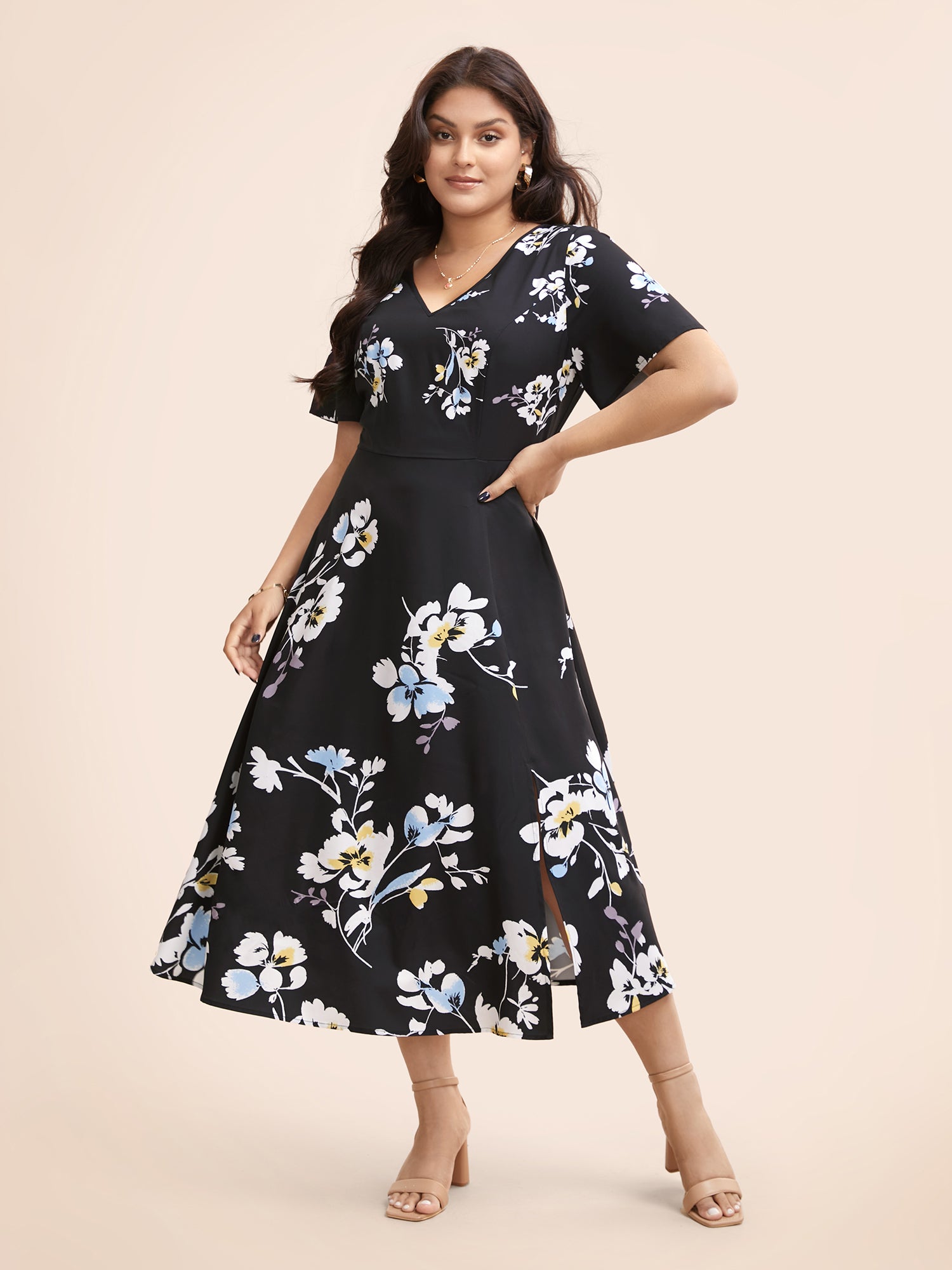 Silhouette Floral Print Split Hem Dress