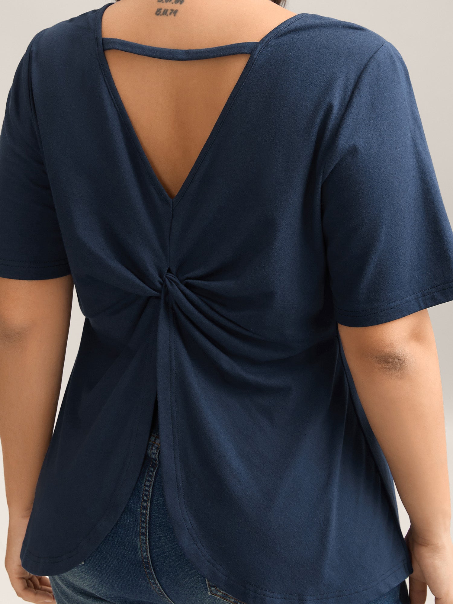 Pure Cotton Knotted Backless T-Shirt