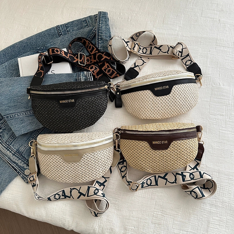 Women's Vacation Solid Color Straw Waist Bags