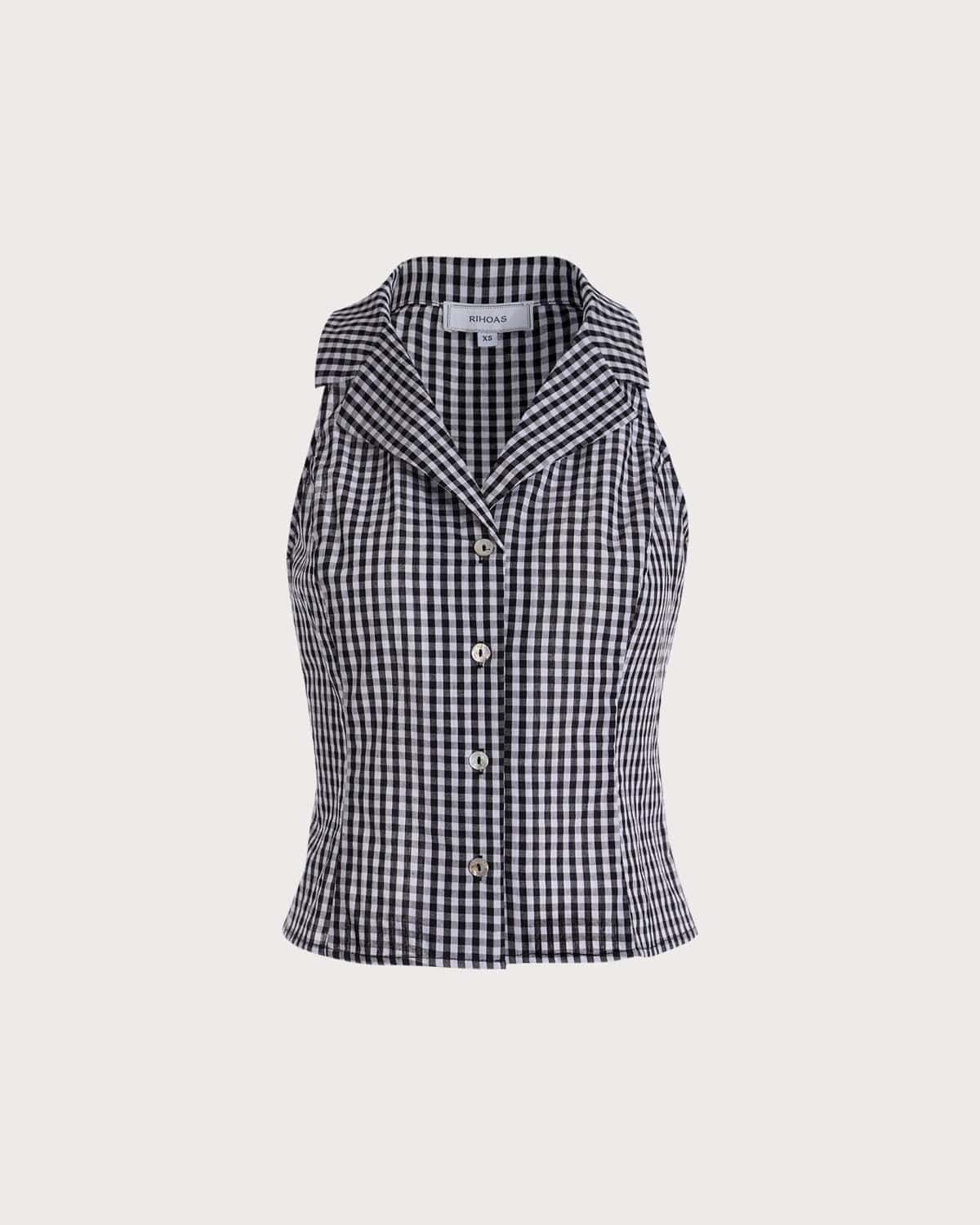 The Collared Button Up Sleeveless Plaid Vest