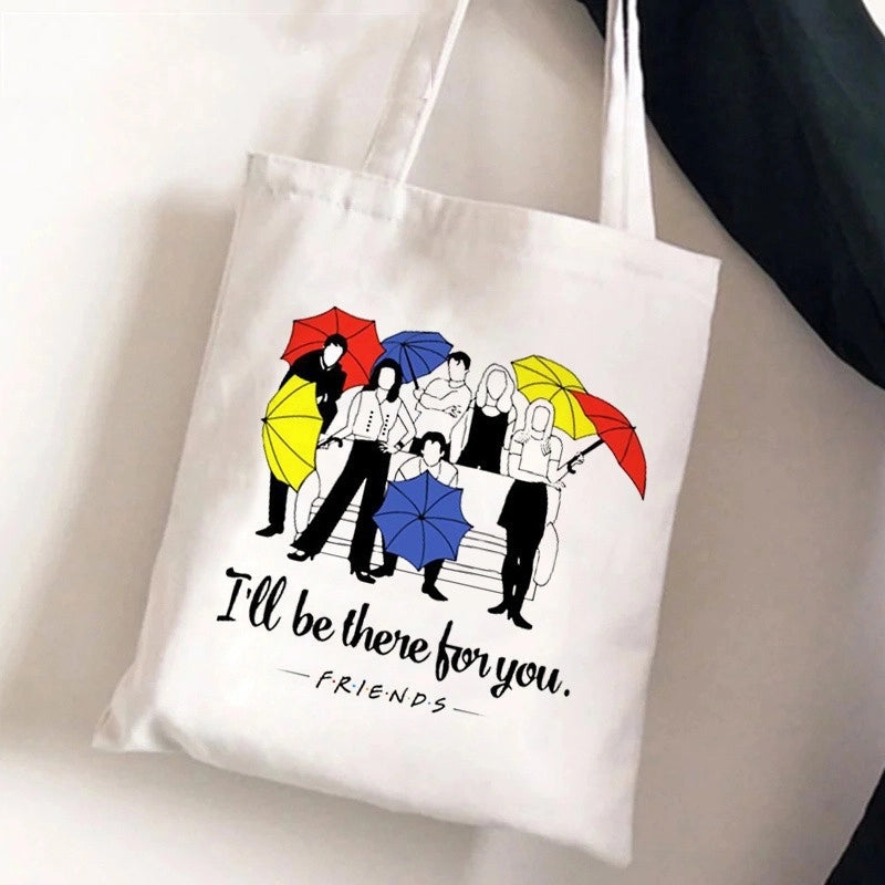 Women's Medium Canvas Human Letter Basic Square Open Canvas Bag