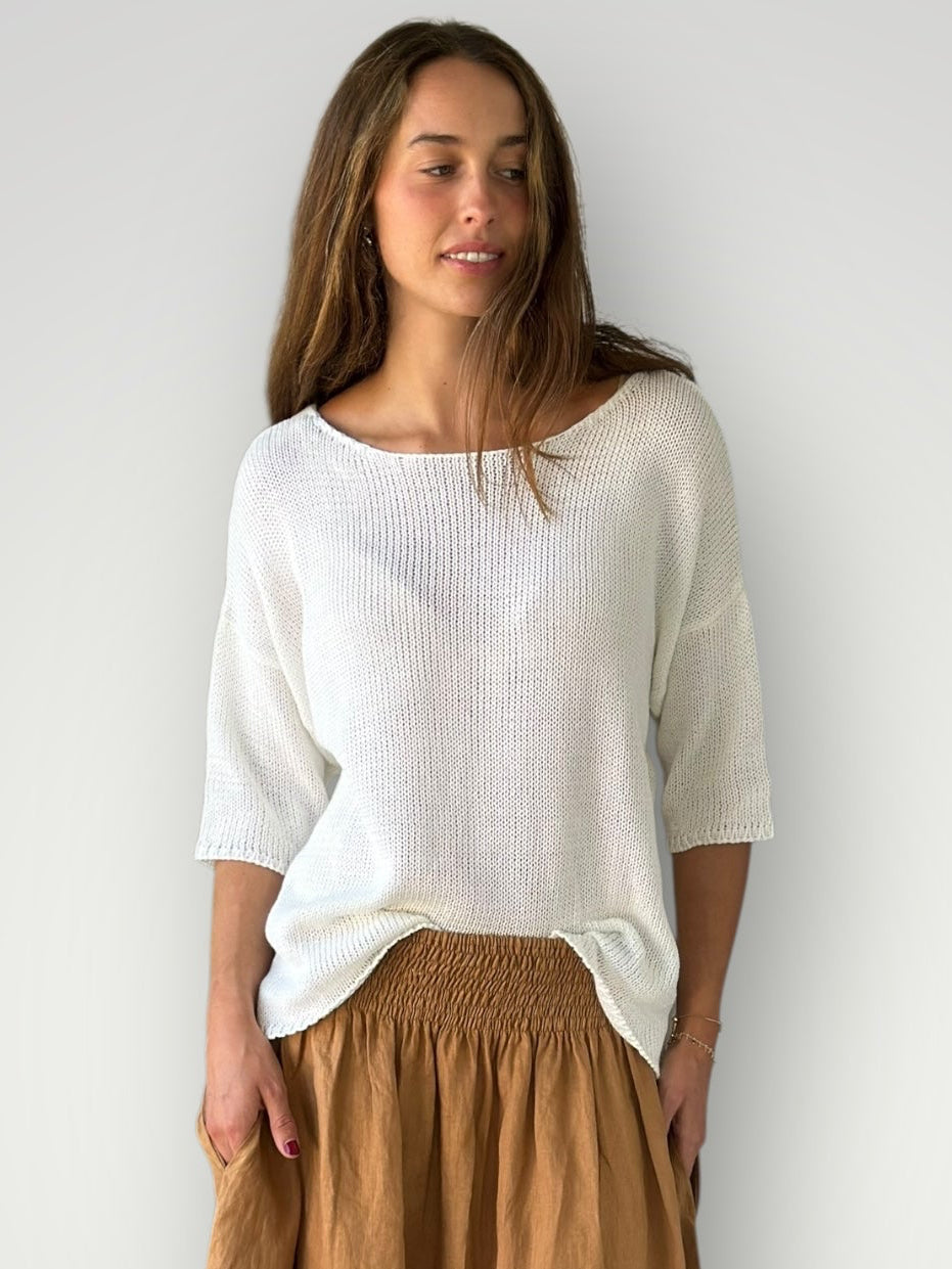 alex top - warm white cotton knit