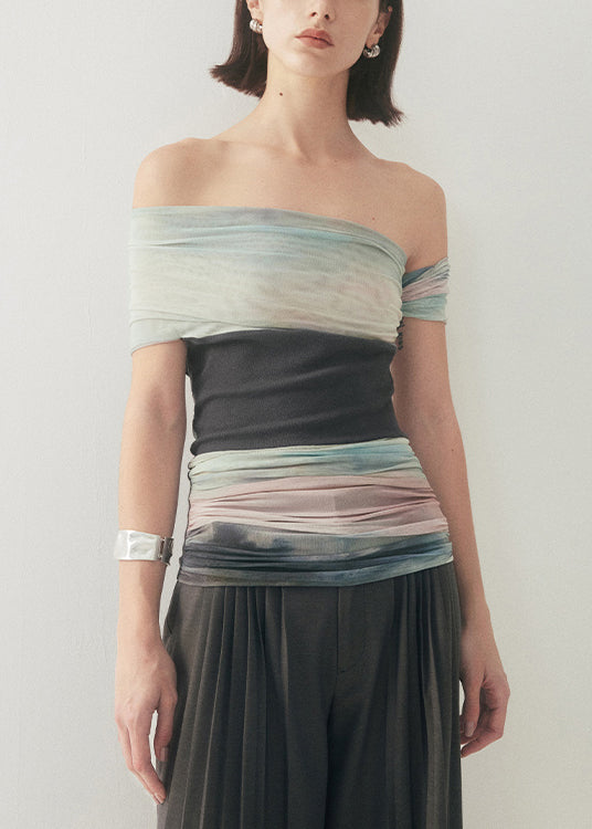 Unique Wrinkled Patchwork Tulle T Shirt Summer