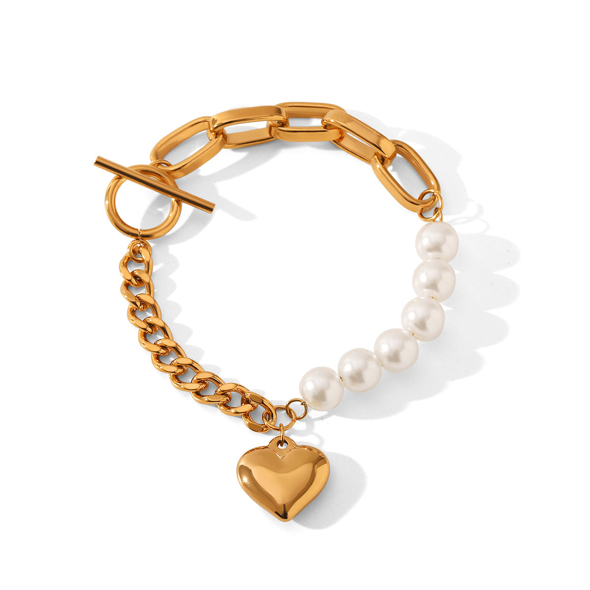 Ins Style Pearl Bracelet Female Stainless Steel Love Pendant Splicing Chain Ot Buckle Titanium Steel Jewelry