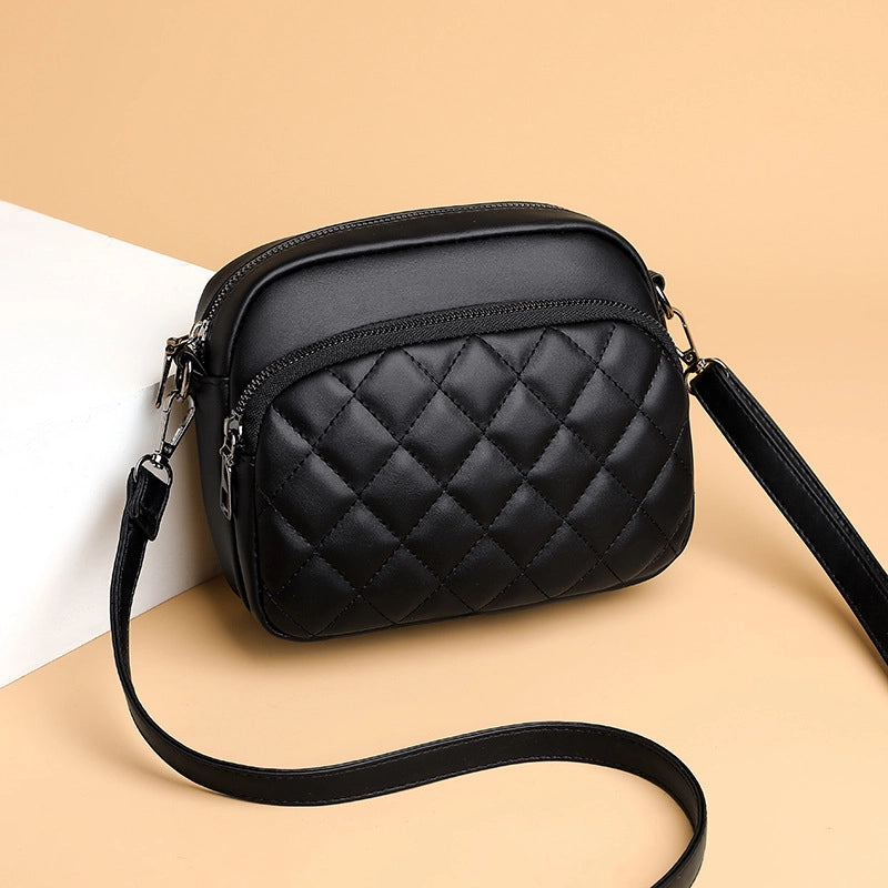 Women's Small Pu Leather Solid Color Lingge Basic Square Zipper Shoulder Bag Crossbody Bag