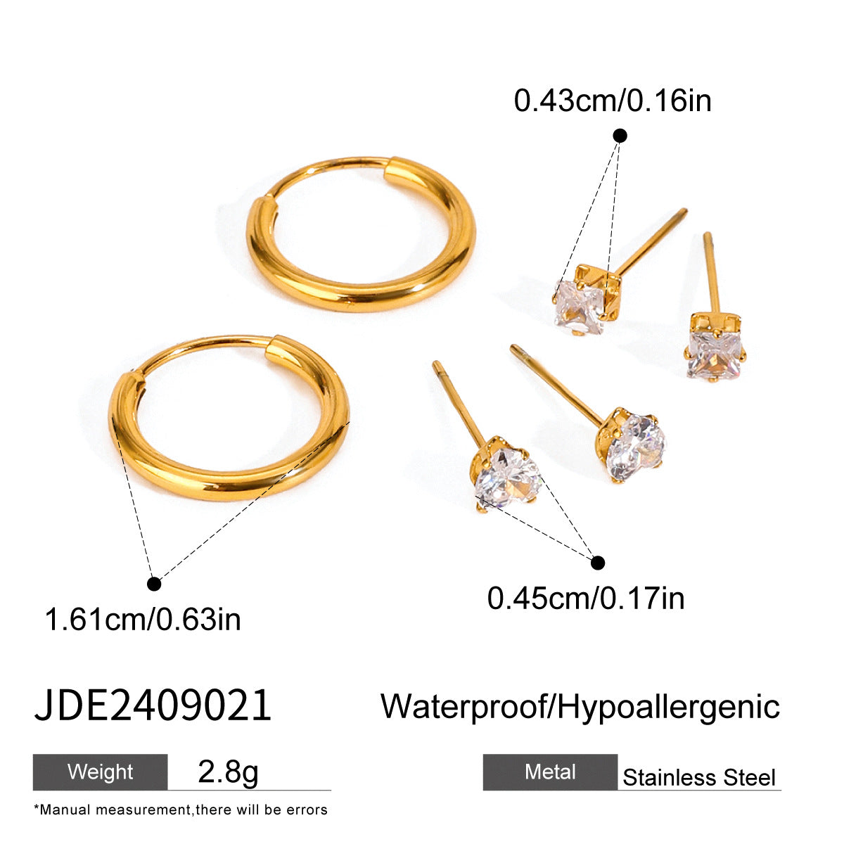 Jie Ding Three Pairs Of Stainless Steel Zircon Earrings Niche Pearl Earrings Titanium Steel Earrings