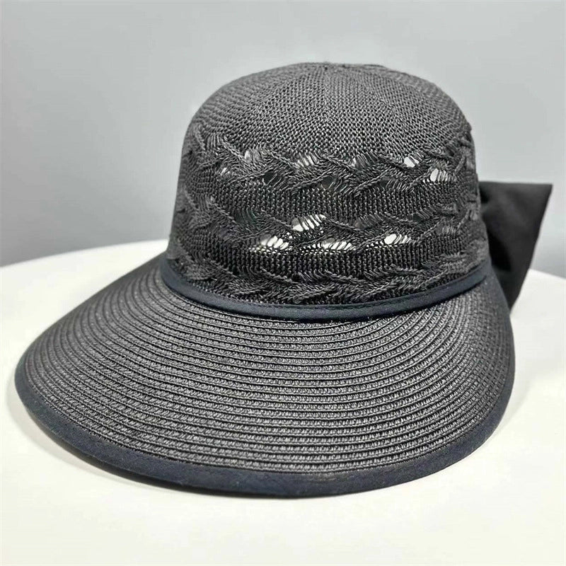 Women's Elegant Pastoral Minimalist Solid Color Bowknot Hollow Out Wide Eaves Sun Hat