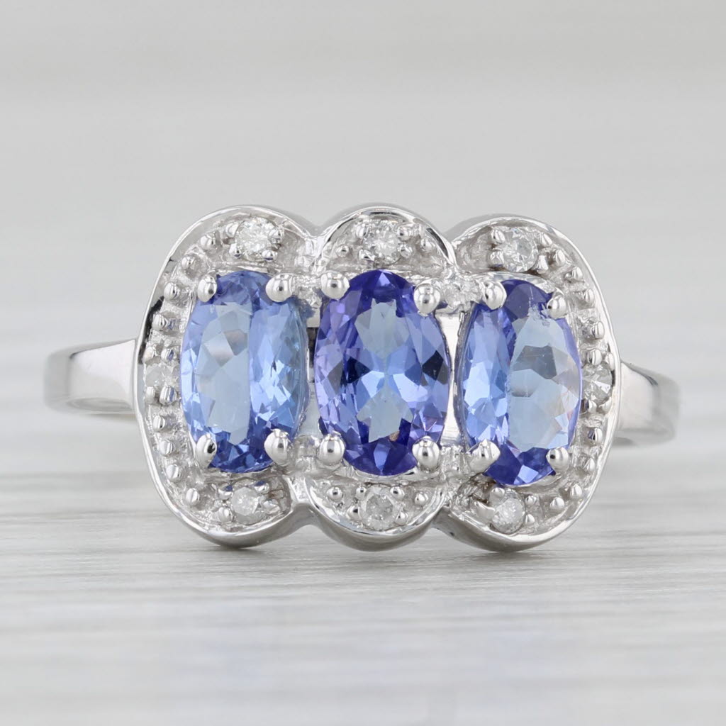 1.39ctw Tanzanite 3-Stone Diamond Ring 14k White Gold Size 6