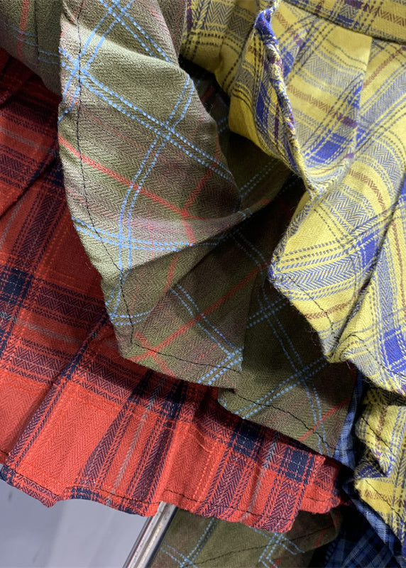 Chic Colorblock Plaid Asymmetrical Patchwork Skirts Summer