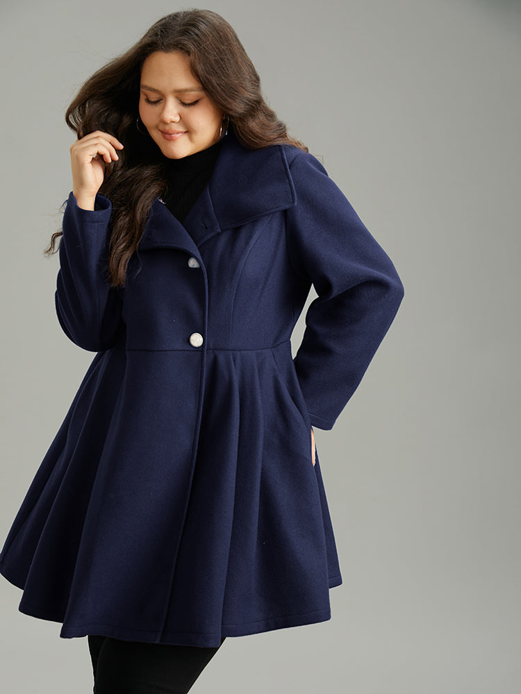 Plain Button Up Pocket Asymmetrical Lapel Collar Coat