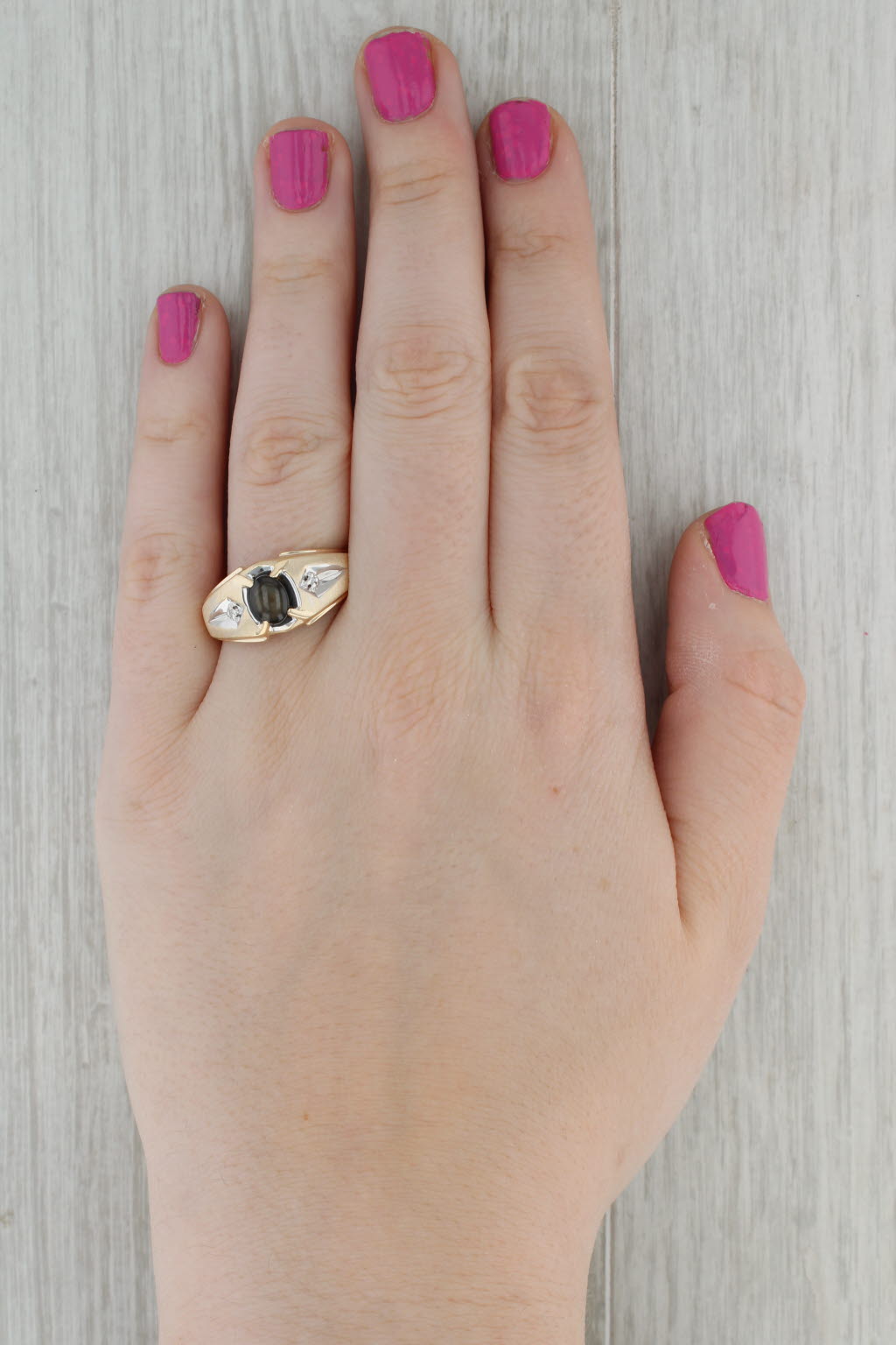 Black Star Sapphire Diamond Men's Ring 10k Yellow Gold Size 12