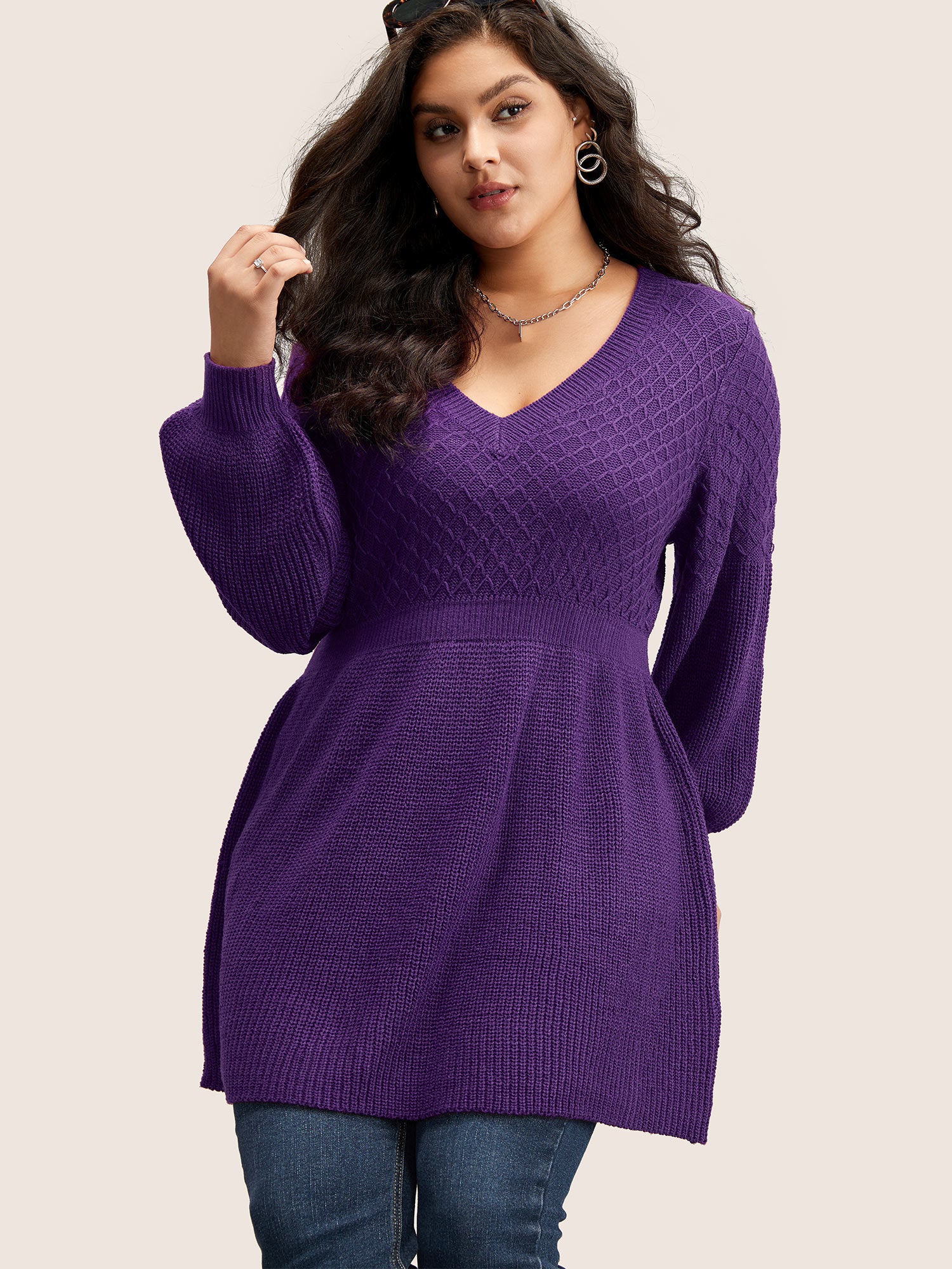 Plain Plisse Lantern Sleeve A Line Pullover