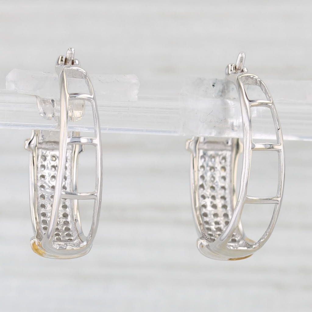0.12ctw Diamond Hoop Earrings 14k White Yellow Gold Snap Top Round Hoops
