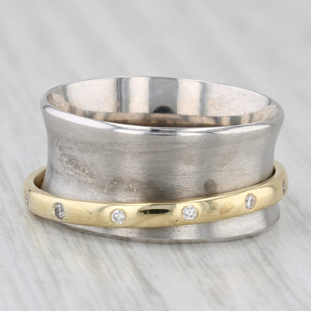 0.12ctw Diamond Ring 14k Yellow Gold 18k White Gold Band Contoured Ring Ofiesh