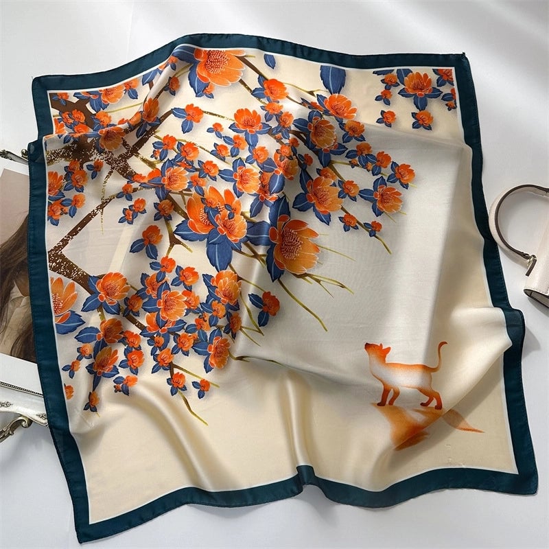 Unisex Casual Minimalist Stripe Flower Polyester Satin Printing Silk Scarf