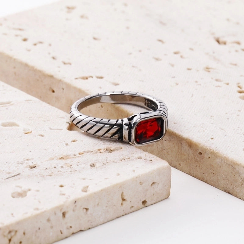 Casual Minimalist Rectangle Titanium Steel Plating Inlay Rhinestones Rings 1 Piece