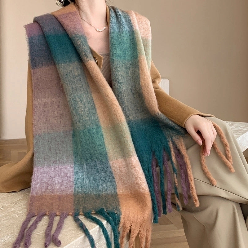 Popular Spring And Winter AC Scarf Warm Thickened Color Plaid Scarf Scarf Shawl Fashionable Western Style Outer Wear