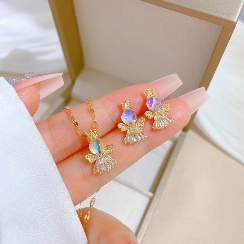 Copper Minimalist Plating Inlay Rhombus Bow Knot Zircon Jewelry Set
