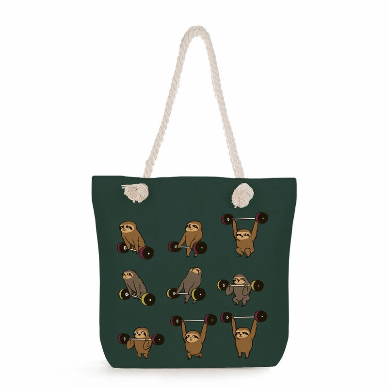 Women's Cotton And Linen Sloth Cute Square Zipper Tote Bag