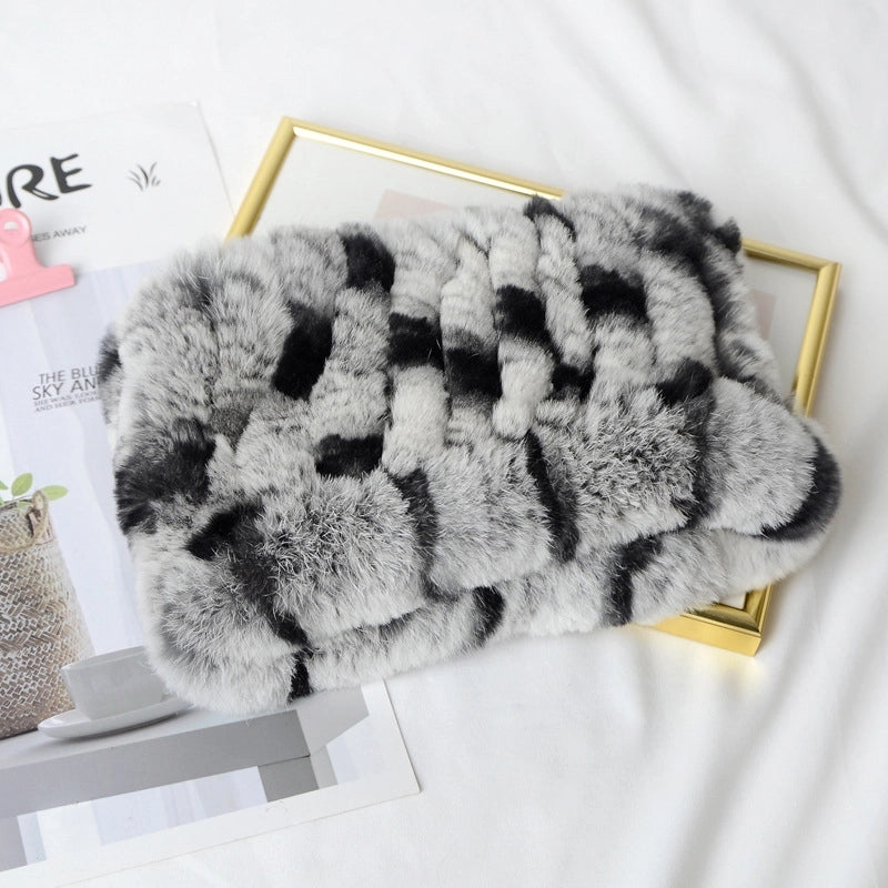 Rex Rabbit Hair Woven Scarf Warm Elastic Turtleneck Neck Set Rex Rabbit Hair Scarf Women's Winter Fur Scarf Turtleneck