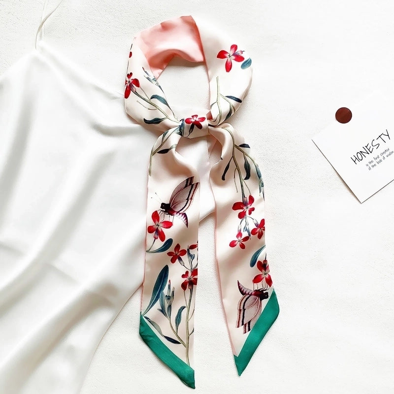 Summer Flower And Bird Printed Ladies Decoration Ribbon Hair Band Scarf