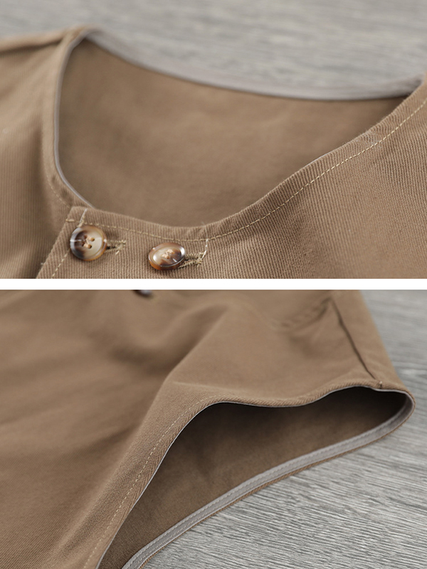 Artistic Retro Loose Sleeveless Solid Color Round-Neck Vest Outerwear