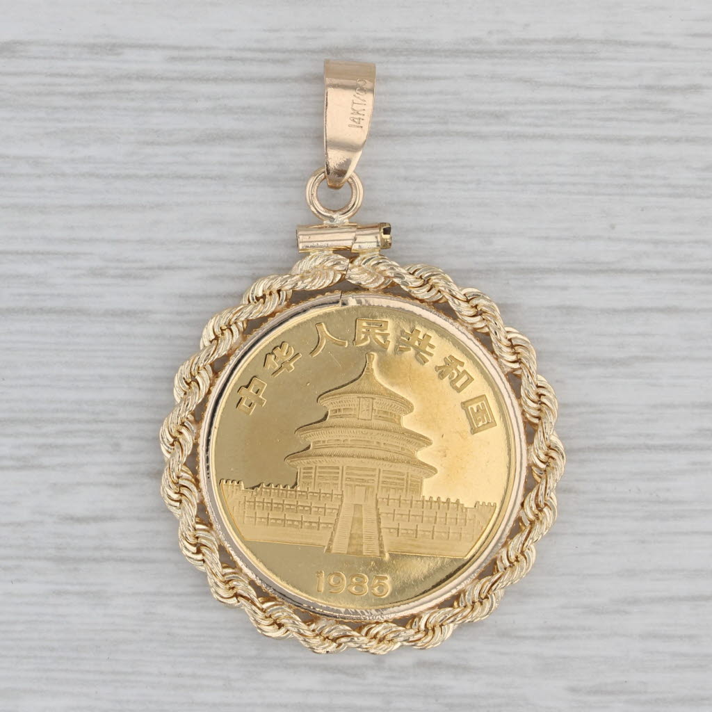 Authentic Chinese Panda Coin Pendant 14k Bezel 1/4ozt 999 Gold 1985 25 Yuan