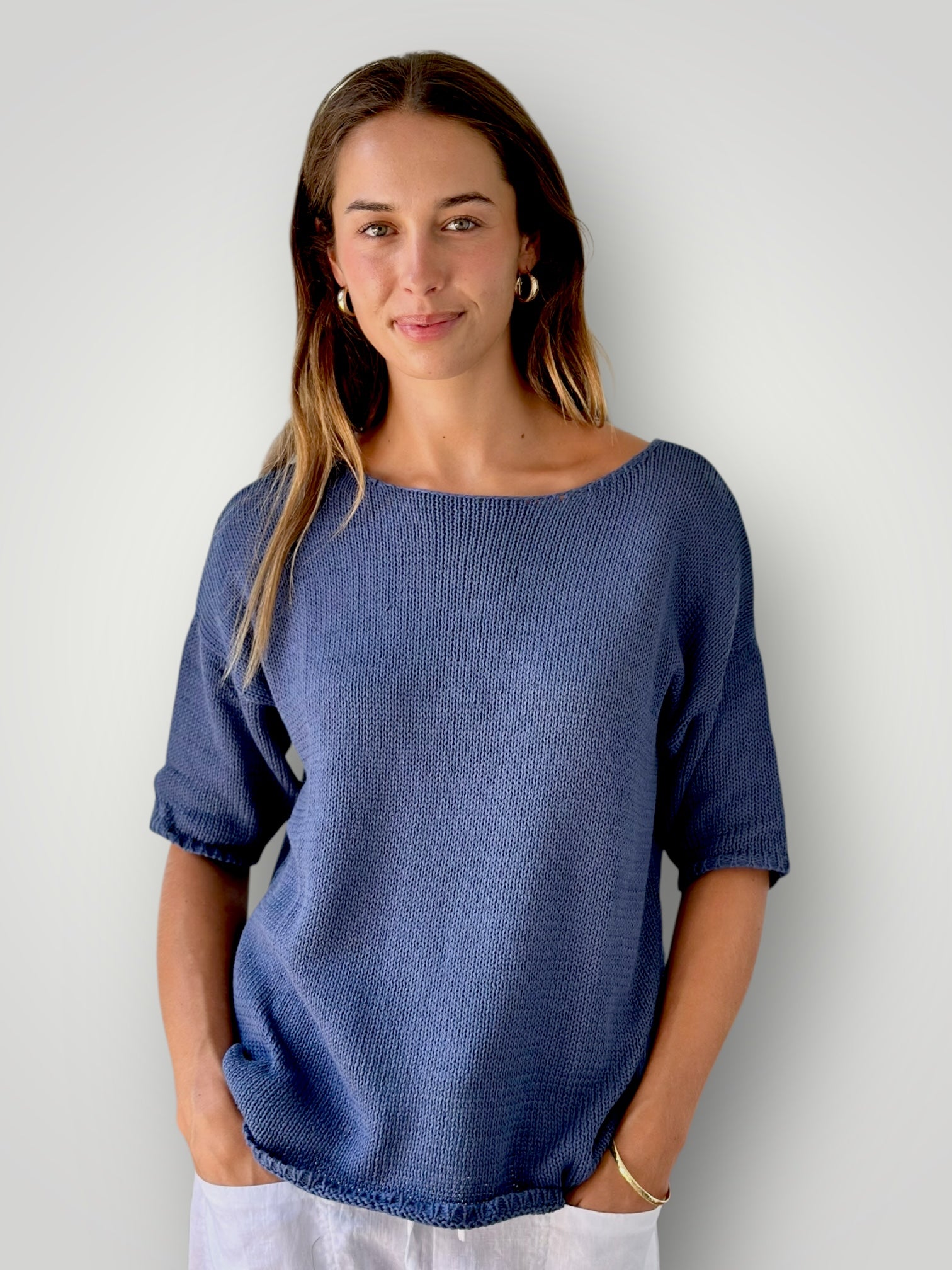 top-denim cotton knit