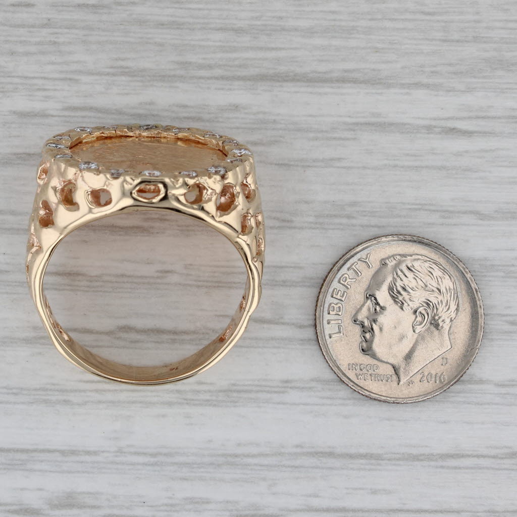 0.43ctw Diamond Halo American Indian 2.50 1929 Coin Ring 14k 900 Gold Size 11.25