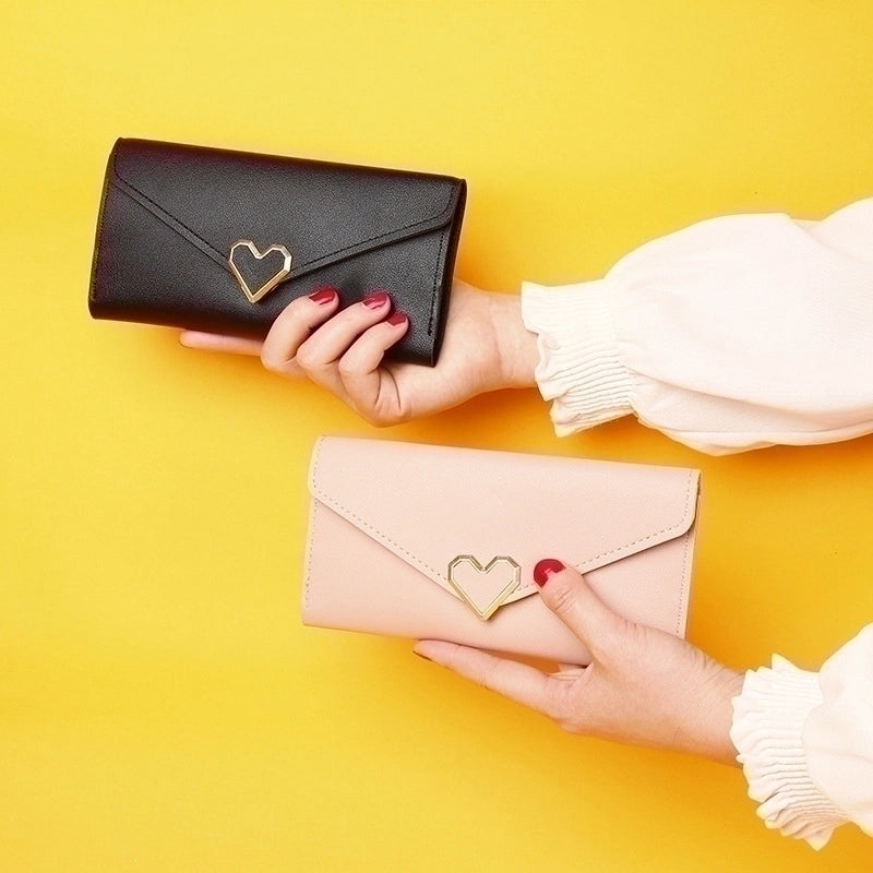 Women's Heart Shape Solid Color Pu Leather Zipper Buckle Wallets