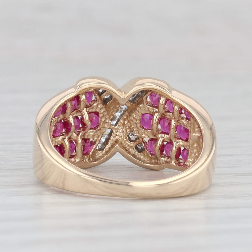 1.20ctw Diamond Ruby Cross Over Round Ring 14k Yellow Gold Size 7.25
