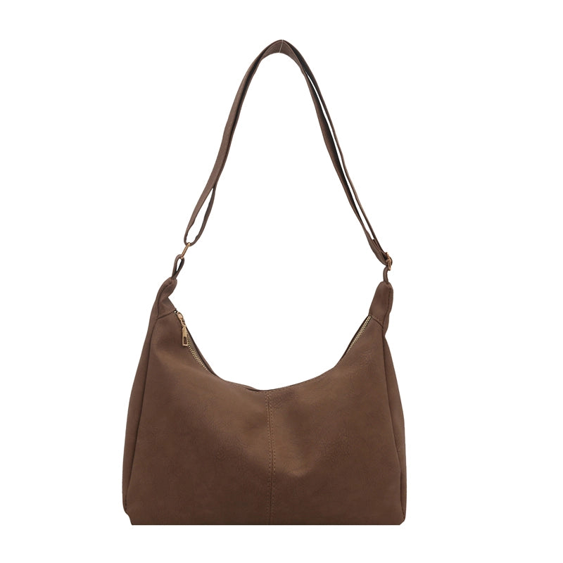 Women's Pu Leather Solid Color Basic Dumpling Shape Zipper Shoulder Bag