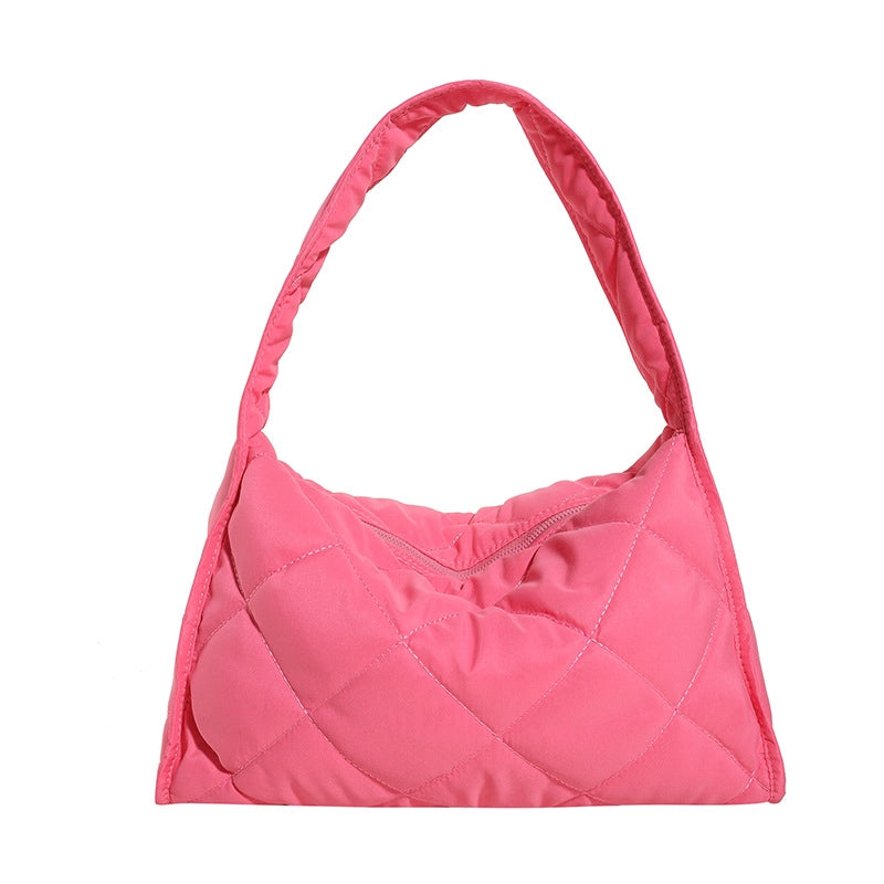 Women's Medium All Seasons Nylon Solid Color Basic Square Zipper Shoulder Bag Underarm Bag