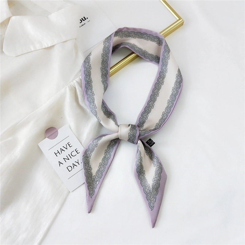 Fashion Streamer Printing Bow Silk Scarf